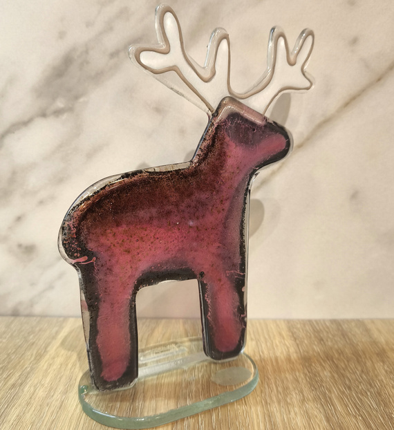 RENIFER szklany różowo-fioletowy