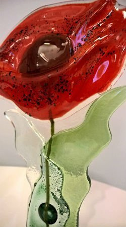 KWIAT szklany mak czerwony