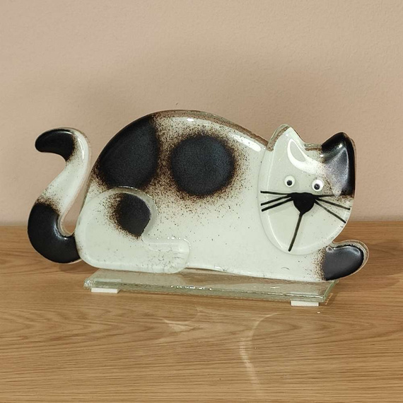 KOT szklany leżący biało-czarny