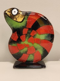 KAMELEON szklany zielono-czerwony mały