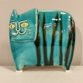 KOT ceramiczny turkusowy w paski duży