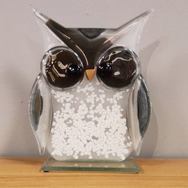 SOWA szklana duża biała