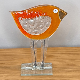 WRÓBEL szklany pomarańczowy