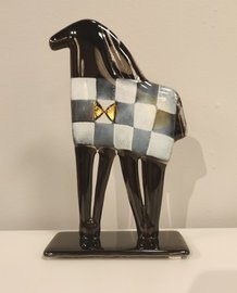 KOŃ szklany mały szachownica biało-czarny