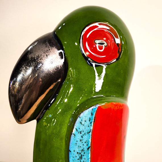 Papuga ceramiczna zielona duża