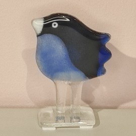 WRÓBELEK szklany mały niebieski