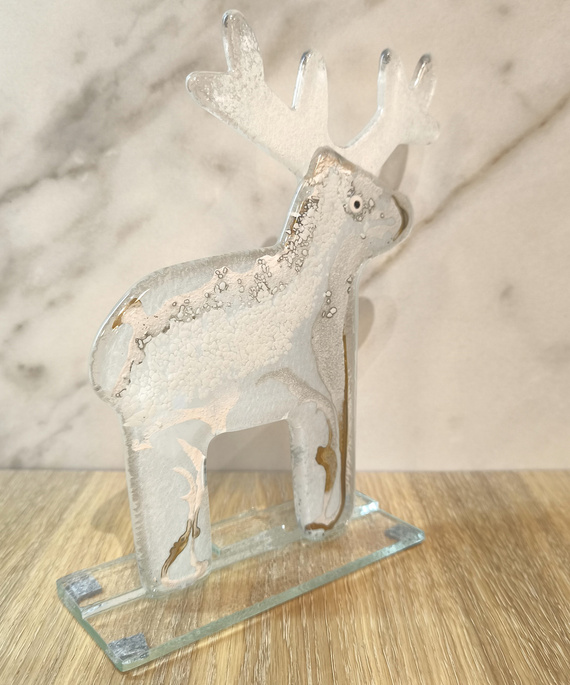 RENIFER szklany biało-szary