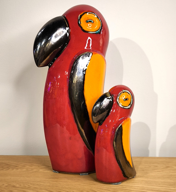 Papuga ceramiczna czerwona duża