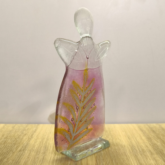 ANIOŁEK szklany fioletowy z pomarańczową gałązką