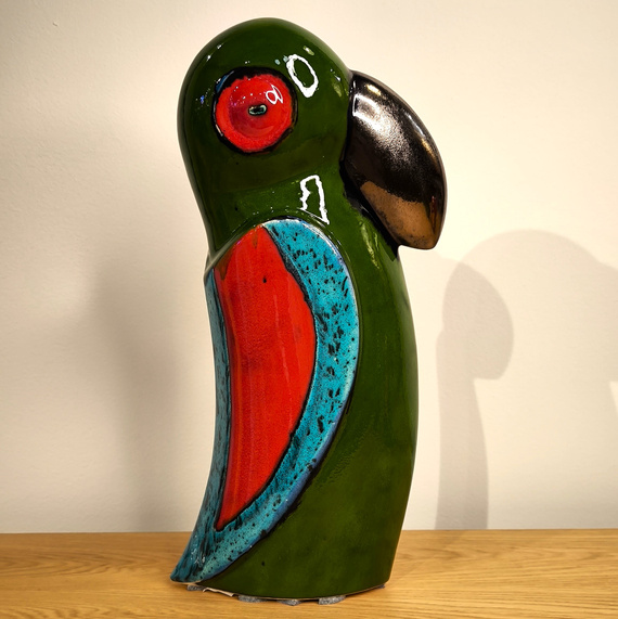 Papuga ceramiczna zielona duża