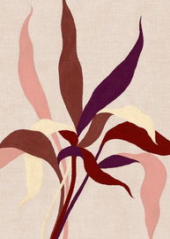 Plakat liście na różowym tle