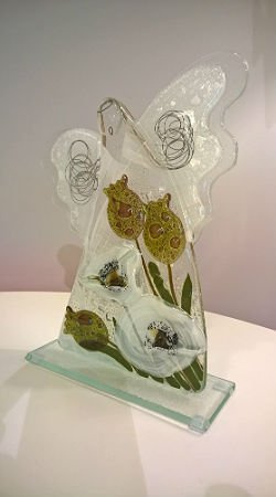 ANIOŁ szklany biały z kwiatami