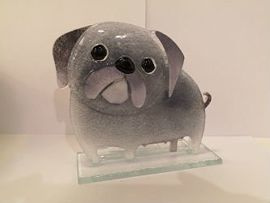 PIES szklany BULDOŻEK szary