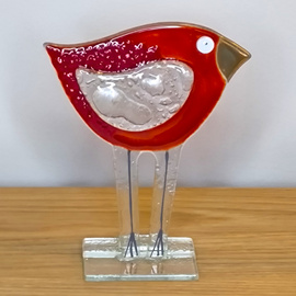 WRÓBEL szklany czerwony