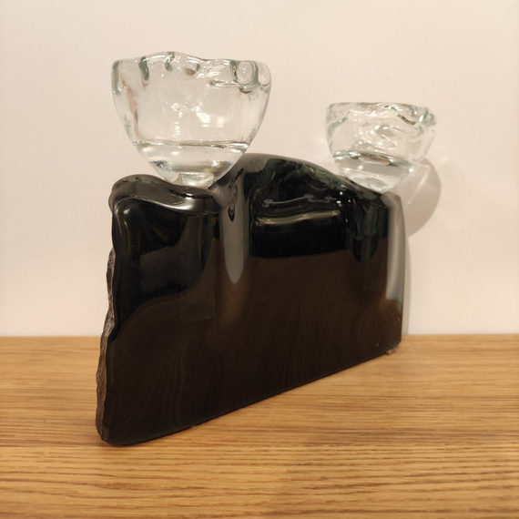 ŚWIECZNIK szklany czarny podwójny