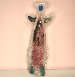 ANIOŁ szklany różowo-szary  ŁośDESIGN