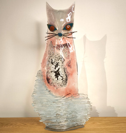 KOT szklany  różowy średni