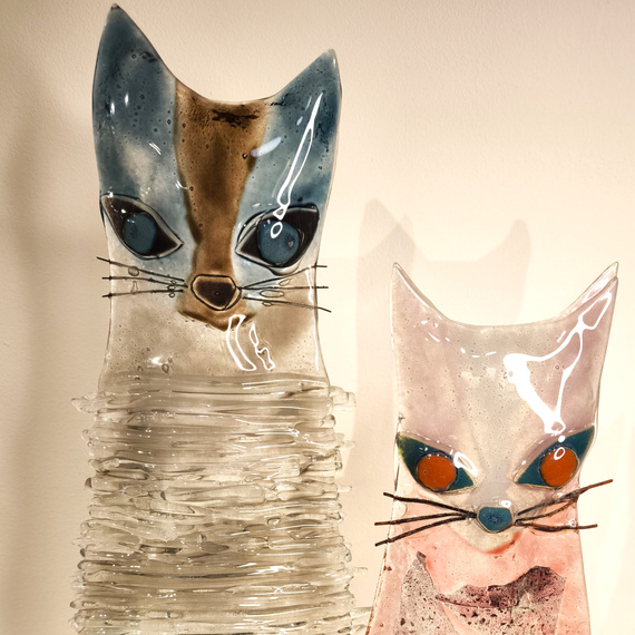 KOT szklany niebiesko-brązowy duży