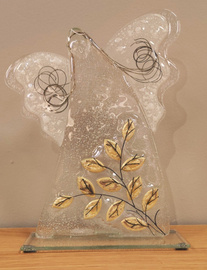 ANIOŁ szklany ze złotą gałązką