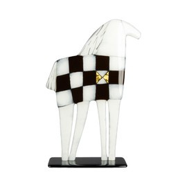 KOŃ szklany duży biały szachownica biało-czarna