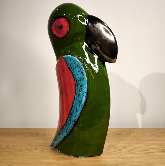 Papuga ceramiczna zielona duża
