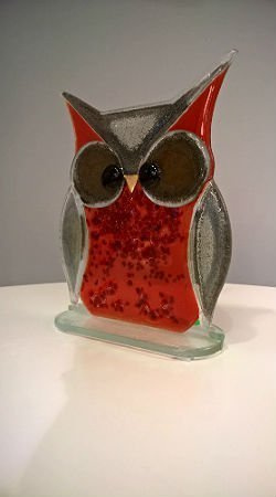 SOWA szklana duża czerwona