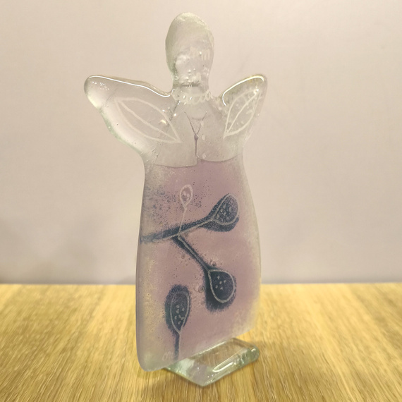 ANIOŁEK szklany wrzosowy z gałązką