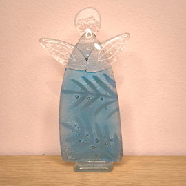 ANIOŁEK szklany niebieski z gałązką