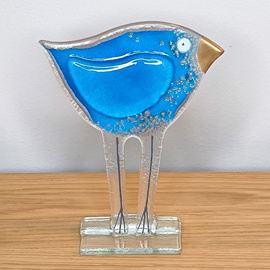 WRÓBEL szklany  niebieski