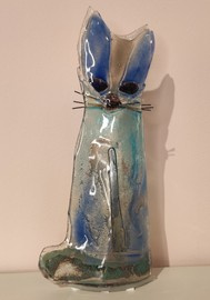 KOT szklany siedzący niebieski ŁośDESIGN