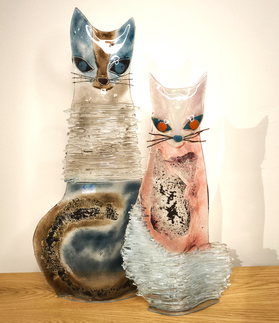 KOT szklany niebiesko-brązowy duży