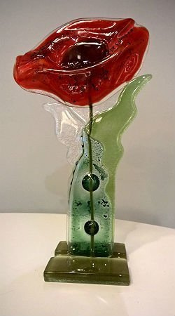 KWIAT szklany mak czerwony