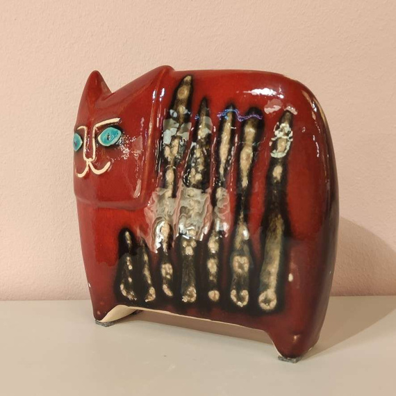 KOT ceramiczny czerwony w paski