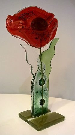 KWIAT szklany mak czerwony