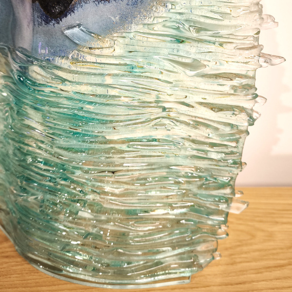 KOT szklany niebiesko-turkusowy duży