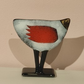 Ptak szklany biało-czerwony ze złotem prawostronny