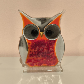 SOWA szklana mała czerwona