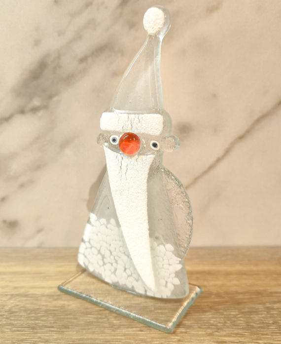 MIKOŁAJ szklany biały ,czerwony nos biały