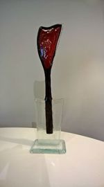 KWIAT szklany tulipan czerwony średni